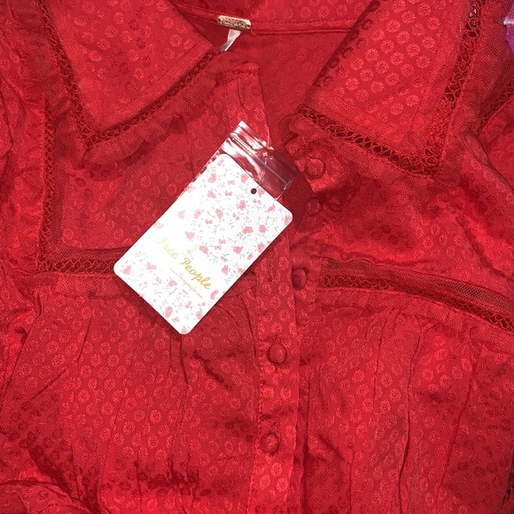 Free people puff sleeves Red Mini Dress - Picture 7 of 7